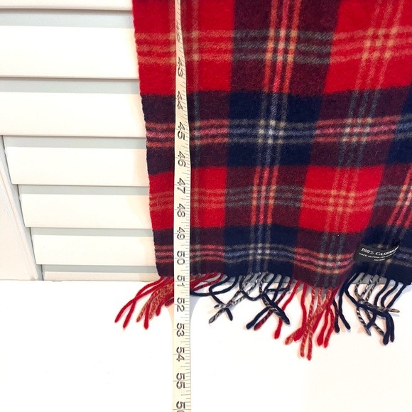 100% Cashmere Blue and Red Plaid Winter Scarf - Picture 5 of 7
